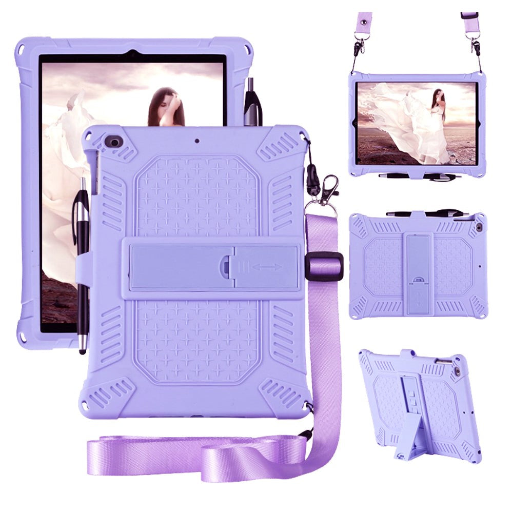 iPad 9.7'' (2017 / 2018) Gummi Håndværker Cover m. Stander, Penholder & Skulderstrop - Lilla