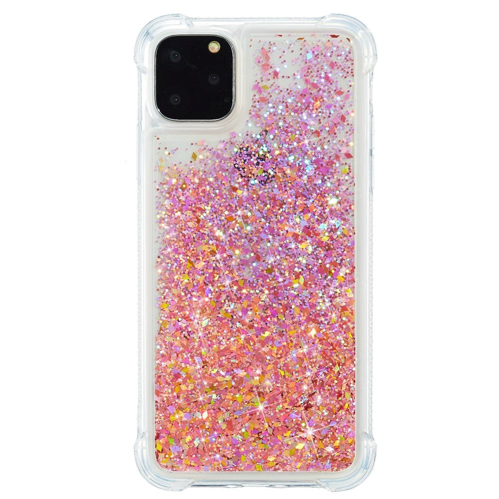 iPhone 12 Mini Plastik Cover m. Glitter - Gennemsigtig / Lyserød