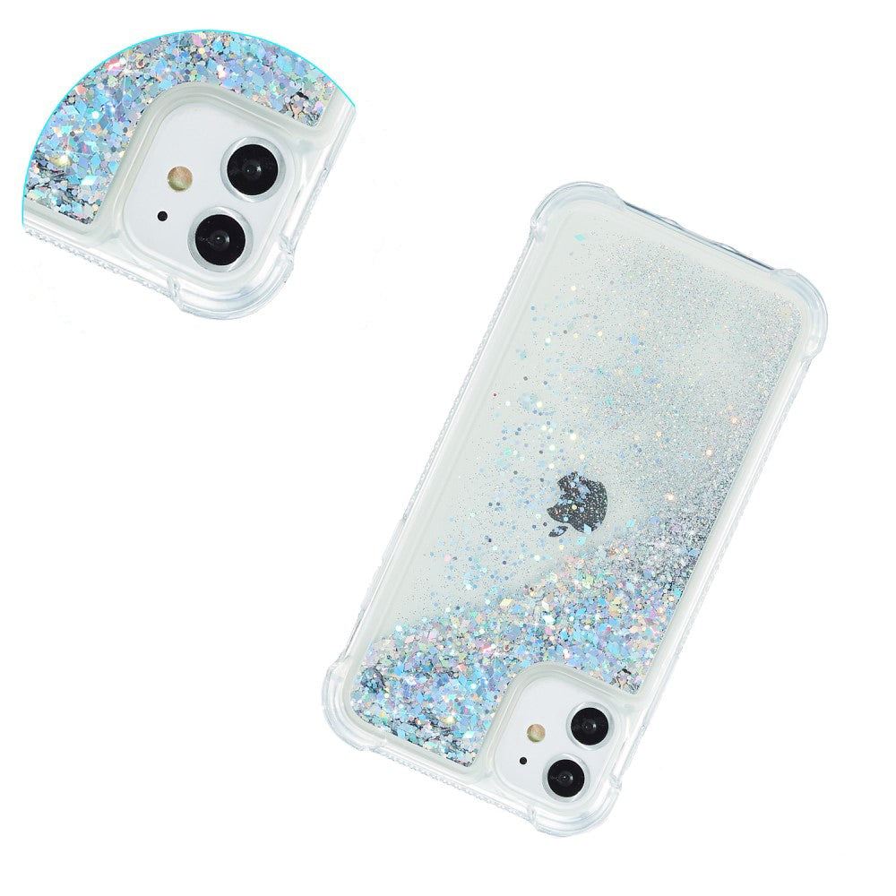 iPhone 12 / 12 Pro Plastik Cover m. Glitter - Gennemsigtig / Sølv