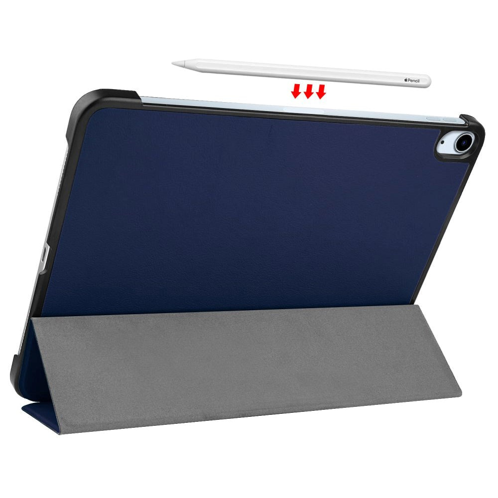 EIDERWOOD iPad Air 10.9-11" (2024-2020) Læder Flip Cover m. Stylus Pen Holder & Tri-Fold - Mørkeblå