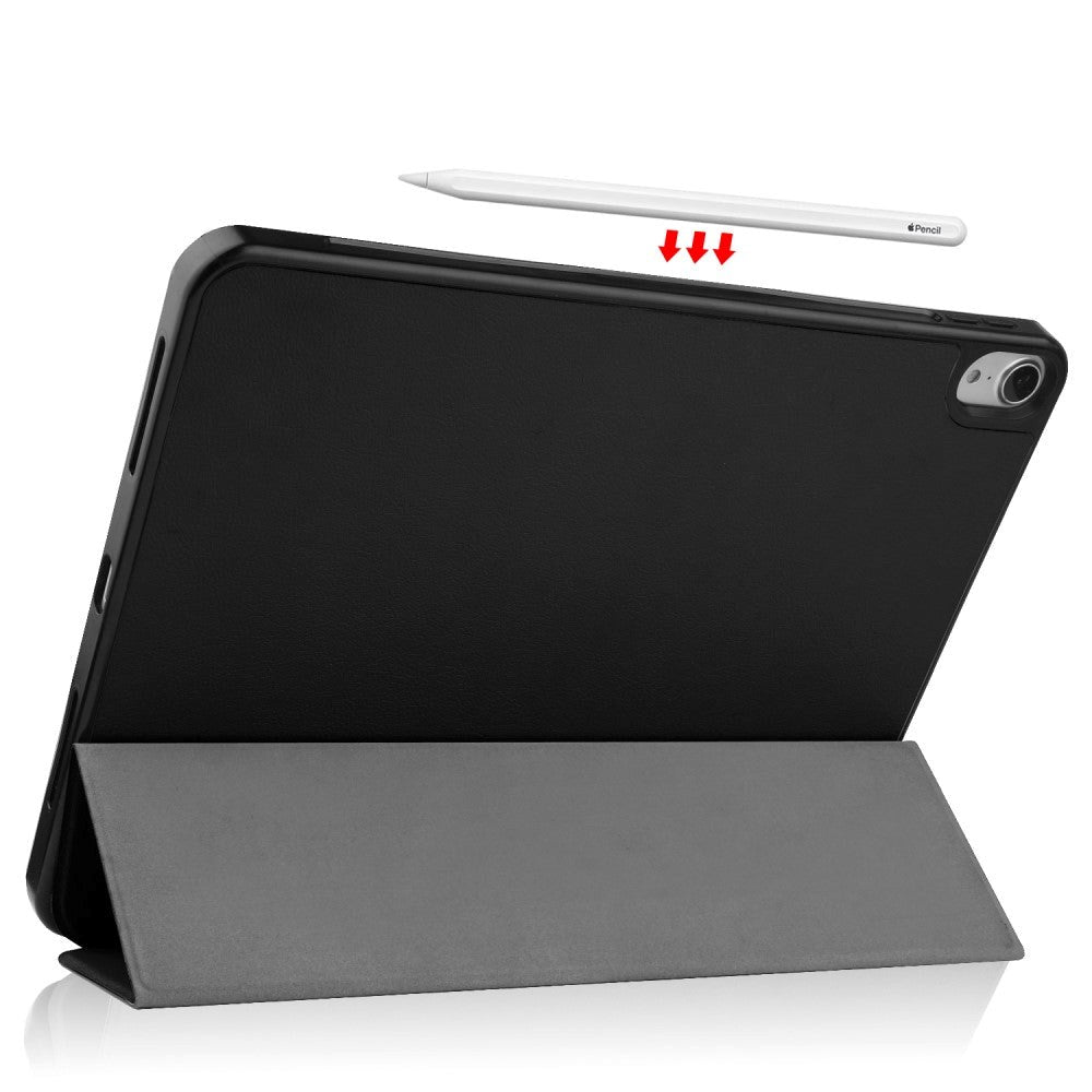 iPad Air 10.9-11" (2024-2020) Litchi Tri-Fold Læder Cover m. Apple Pencil Holder - Sort