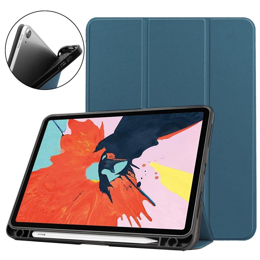 iPad Air 10.9-11" (2024-2020) Litchi Tri-Fold Læder Cover m. Apple Pencil Holder - Grøn