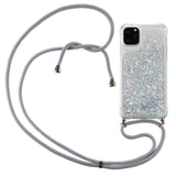 iPhone 12 Pro Max Fleksibelt Plastik Cover m. Snor / Strop - Sølv Glitter