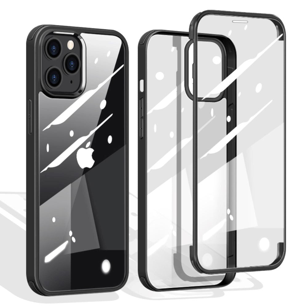 iPhone 12 / 12 Pro 360° Hybrid Cover m. Glas Bagside og Forside - Sort