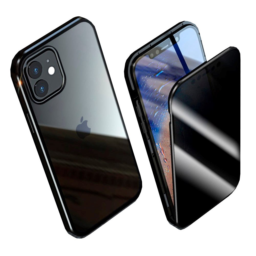 iPhone 12 / 12 Pro Magnetisk Cover m. Privacy, Glas Bagside og Forside - Sort