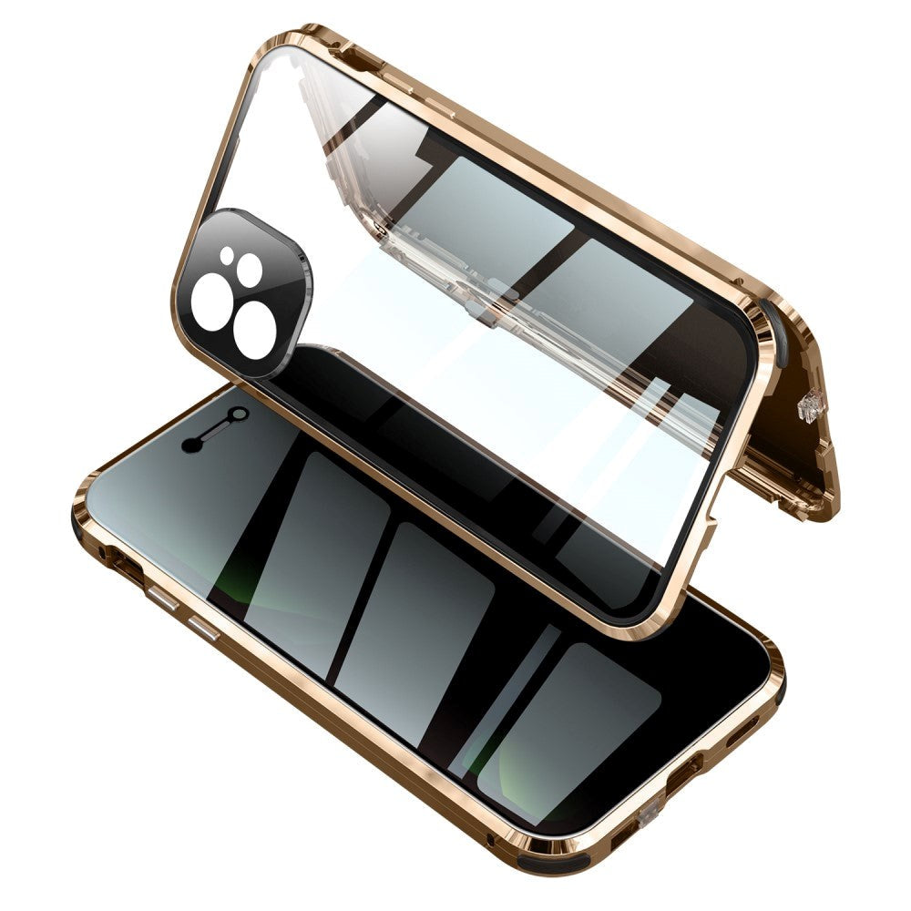 iPhone 12 Pro Magnetisk Cover m. Privacy Glasbagside og Forside og Låsefunktion - Guld