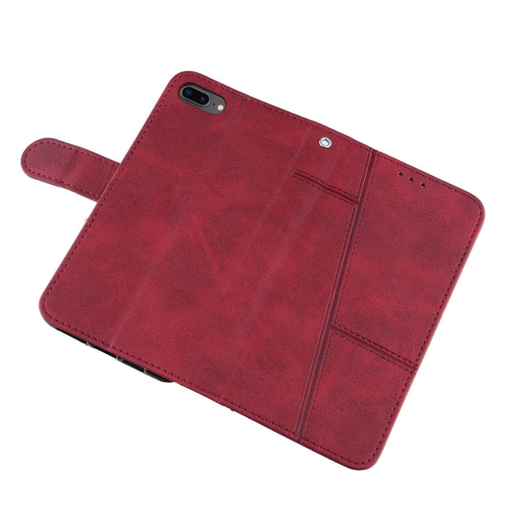 iPhone 8 Plus / 7 Plus Læder Flip Cover m. Pung og Strop - Rød