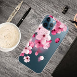 iPhone 13 Pro Fleksibel Gennemsigtig Plastik Bagside Cover - Lyserøde Blomster