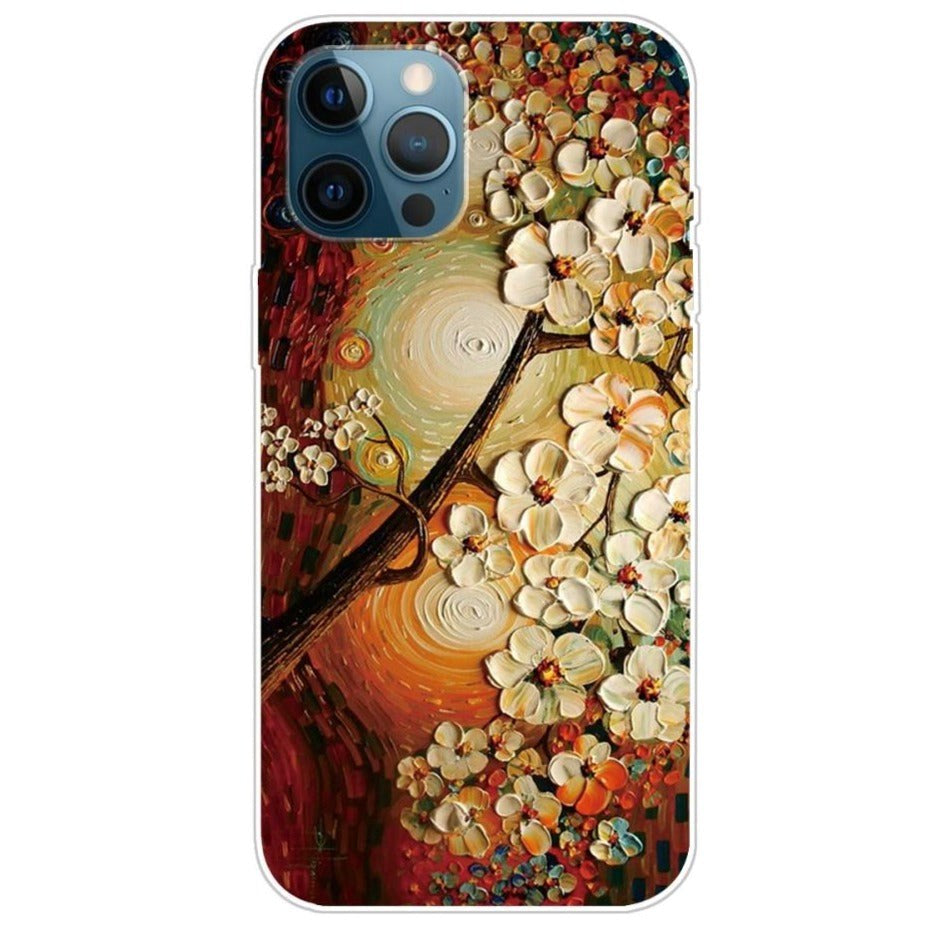 iPhone 13 Pro Max Fleksibel Plastik Bagside Cover - Træ med Blomster