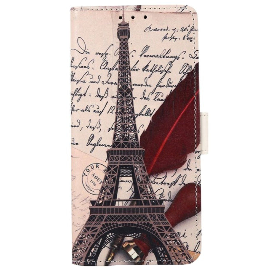 iPhone 13 Pro Læder Flip Cover m. Pung - Eiffel Tårn & Fjer