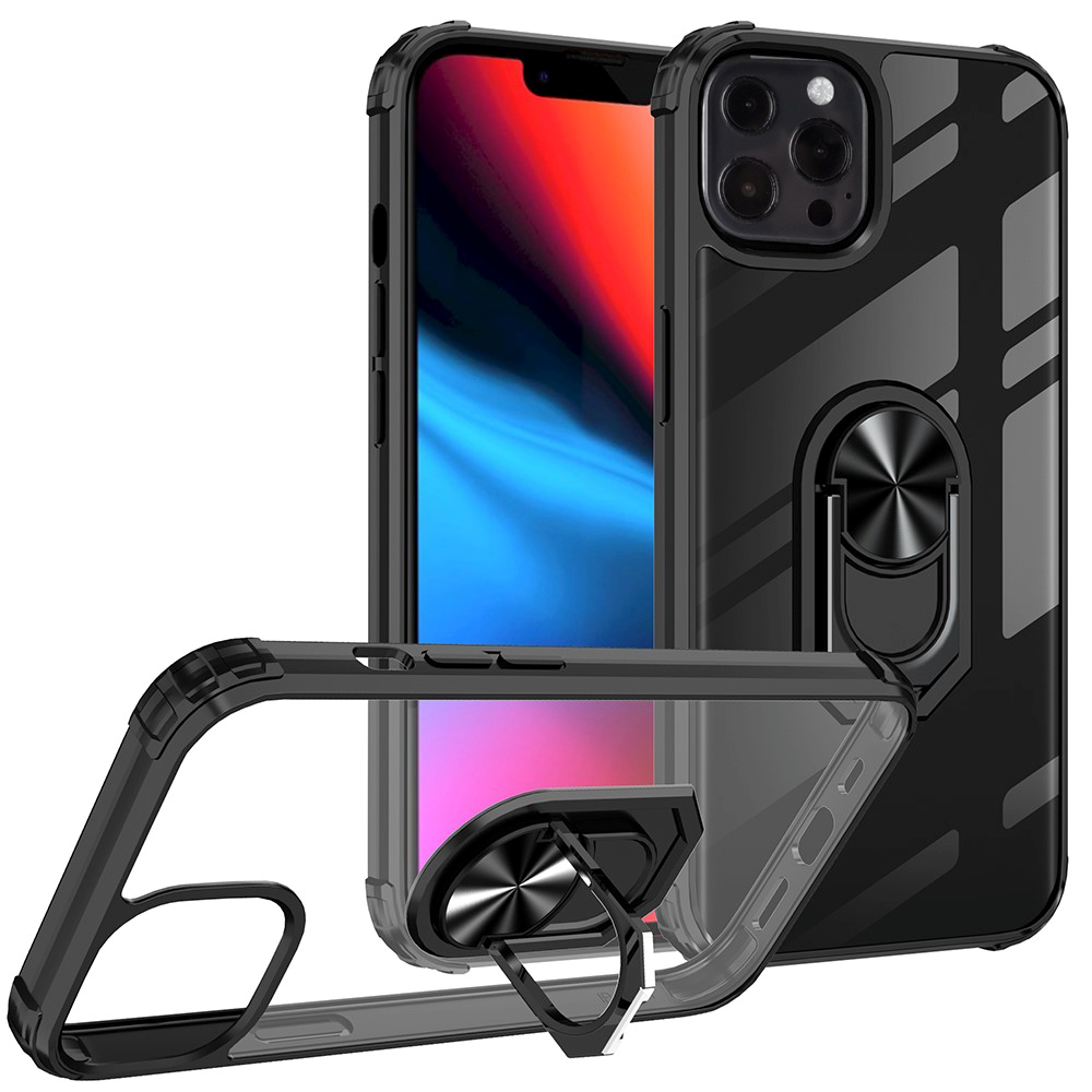 iPhone 13 Pro Håndværker Bagside Cover m. Magnetisk Kickstand - Gennemsigtig / Sort