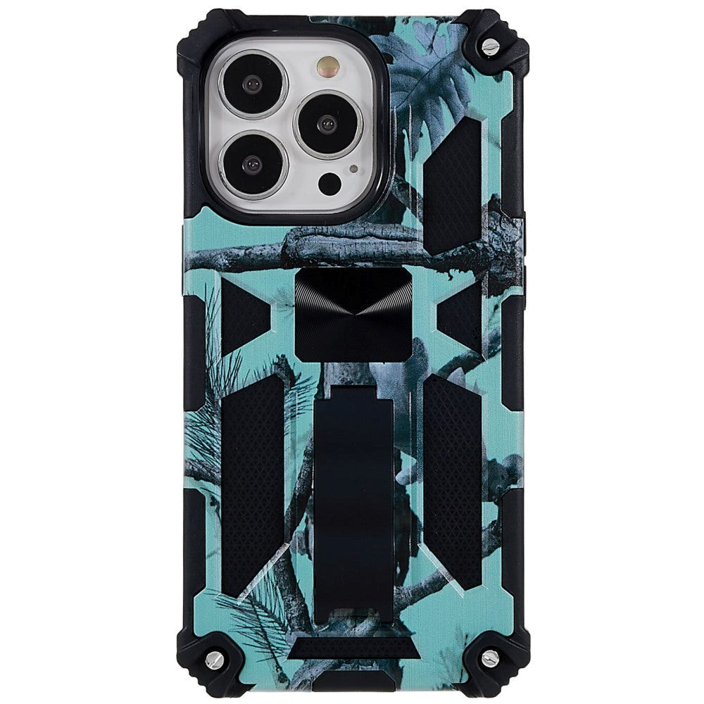 iPhone 13 Pro Camouflage Håndværker Bagside Cover m. Kickstand - Mint Grøn