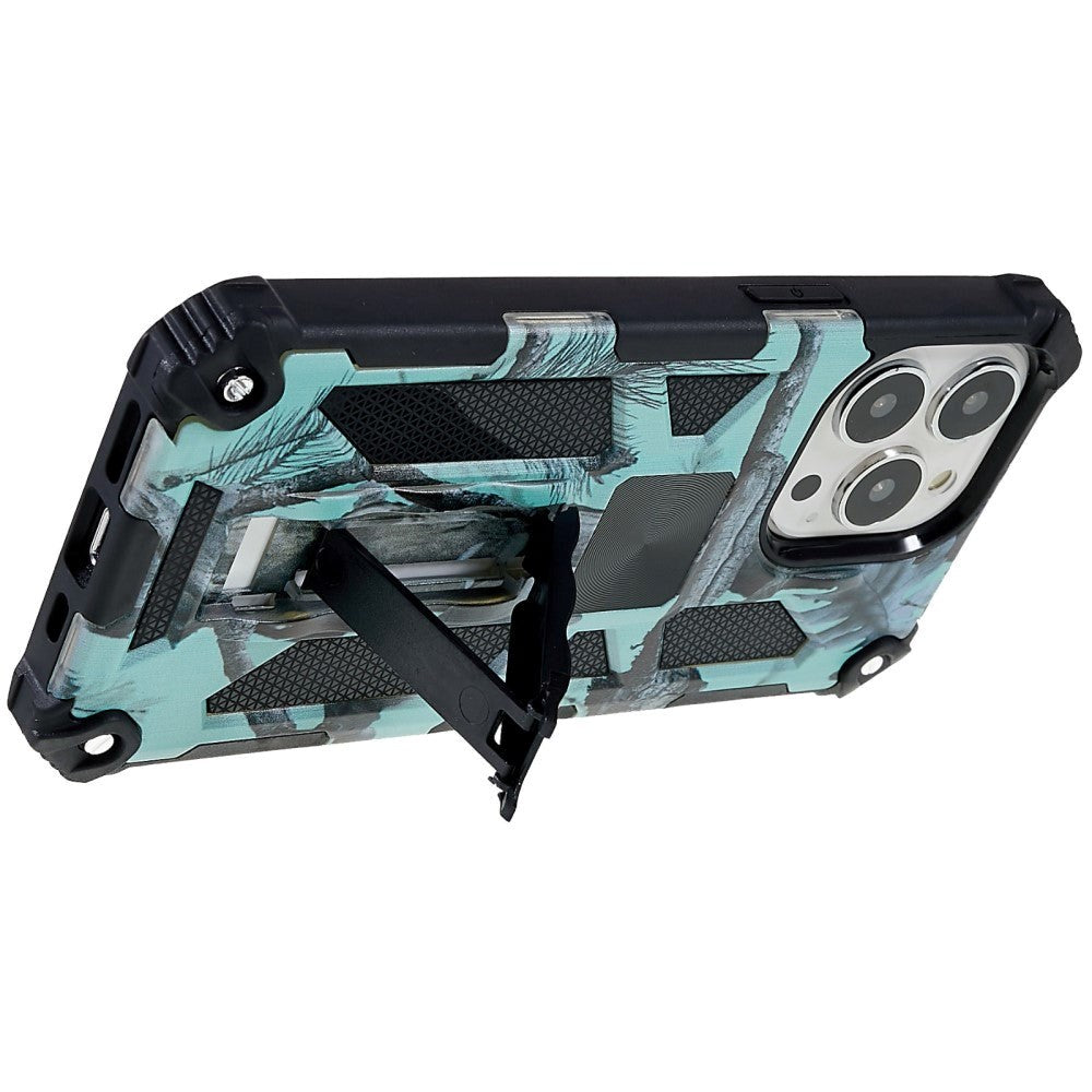 iPhone 13 Pro Camouflage Håndværker Bagside Cover m. Kickstand - Mint Grøn