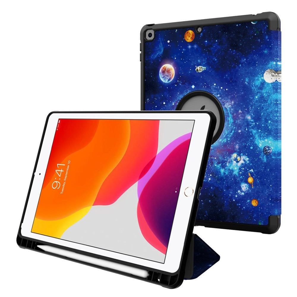 iPad 10.2" (2021 / 2020 / 2019) Imiteret Læder Flip Cover m. Pencil Holder - Galakse