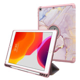 iPad 10.2" (2021 / 2020 / 2019) Imiteret Læder Flip Cover m. Pencil Holder - Lyserød Marmor