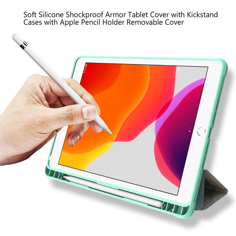 iPad 10.2" (2021 / 2020 / 2019) Imiteret Læder Flip Cover m. Pencil Holder - Grøn Marmor