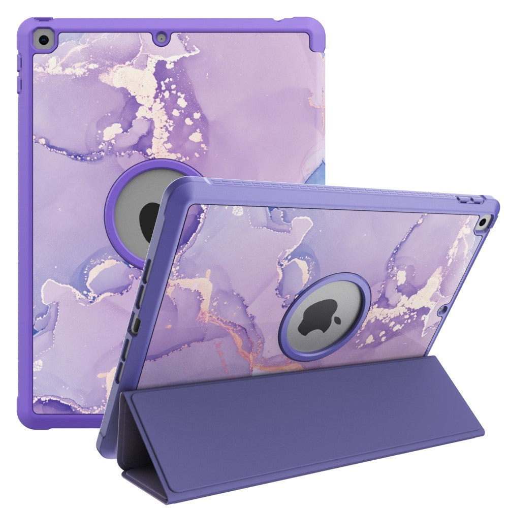 iPad 10.2" (2021 / 2020 / 2019) Imiteret Læder Flip Cover m. Pencil Holder - Lilla Marmor