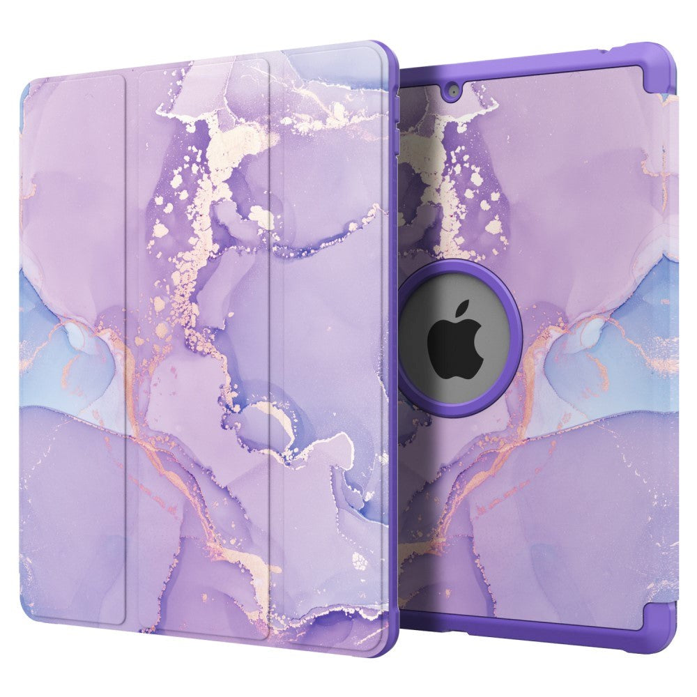 iPad 10.2" (2021 / 2020 / 2019) Imiteret Læder Flip Cover m. Pencil Holder - Lilla Marmor