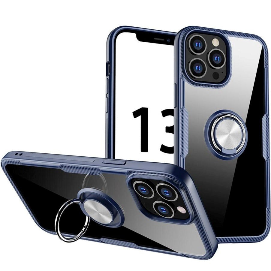 iPhone 13 Pro Max Håndværker Bagside Cover m. Magnetisk Kickstand - Gennemsigtig / Blå