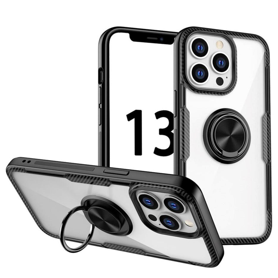 iPhone 13 Pro Håndværker Bagside Cover m. Magnetisk Kickstand - Gennemsigtig / Sort