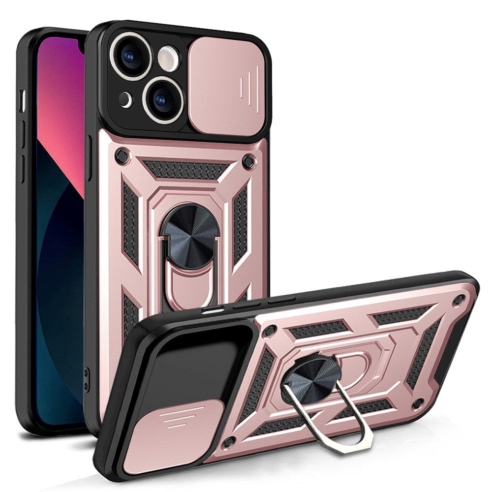 iPhone 13 Håndværker Bagside Cover m. Magnetisk Kickstand & Cam Slider - Rose Gold