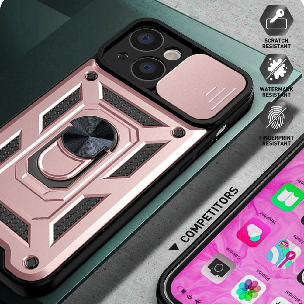 iPhone 13 Håndværker Bagside Cover m. Magnetisk Kickstand & Cam Slider - Rose Gold