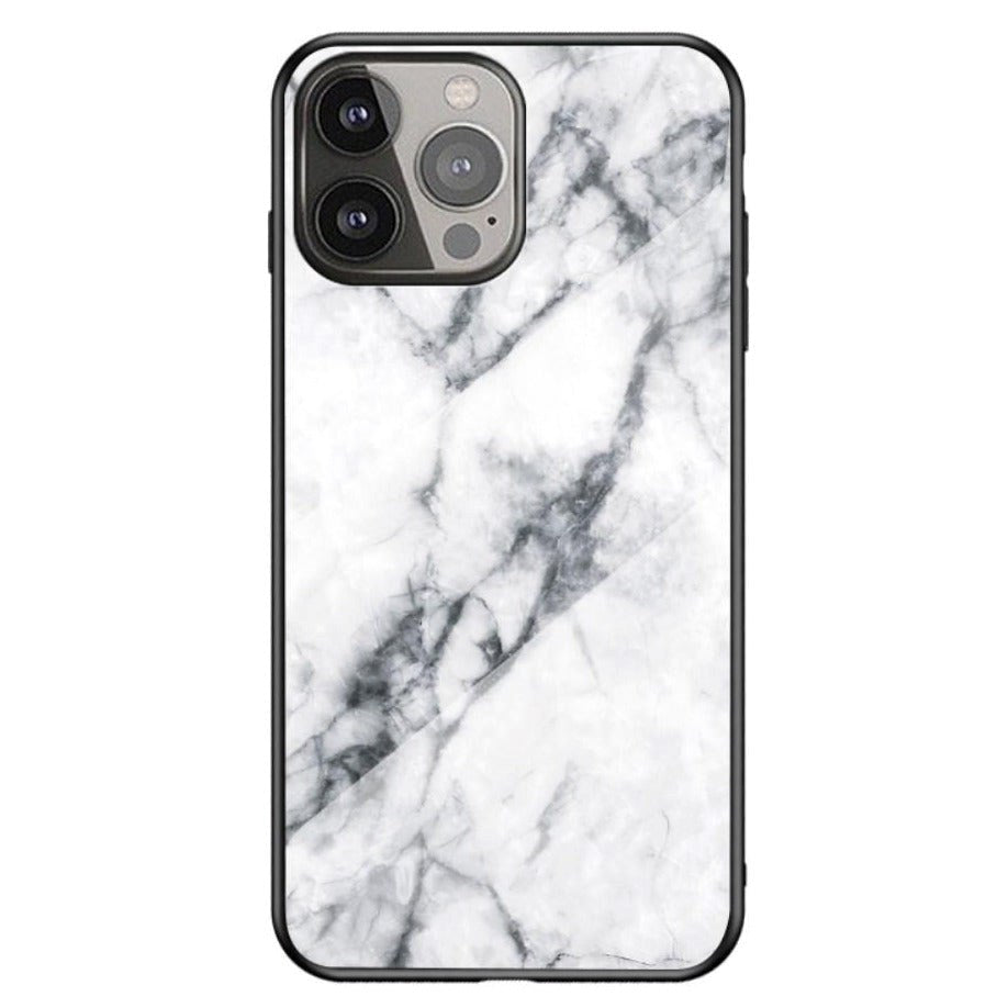 iPhone 13 Pro Fleksibelt Plastik Bagside Cover m. Glasbagside - Hvid Marmor