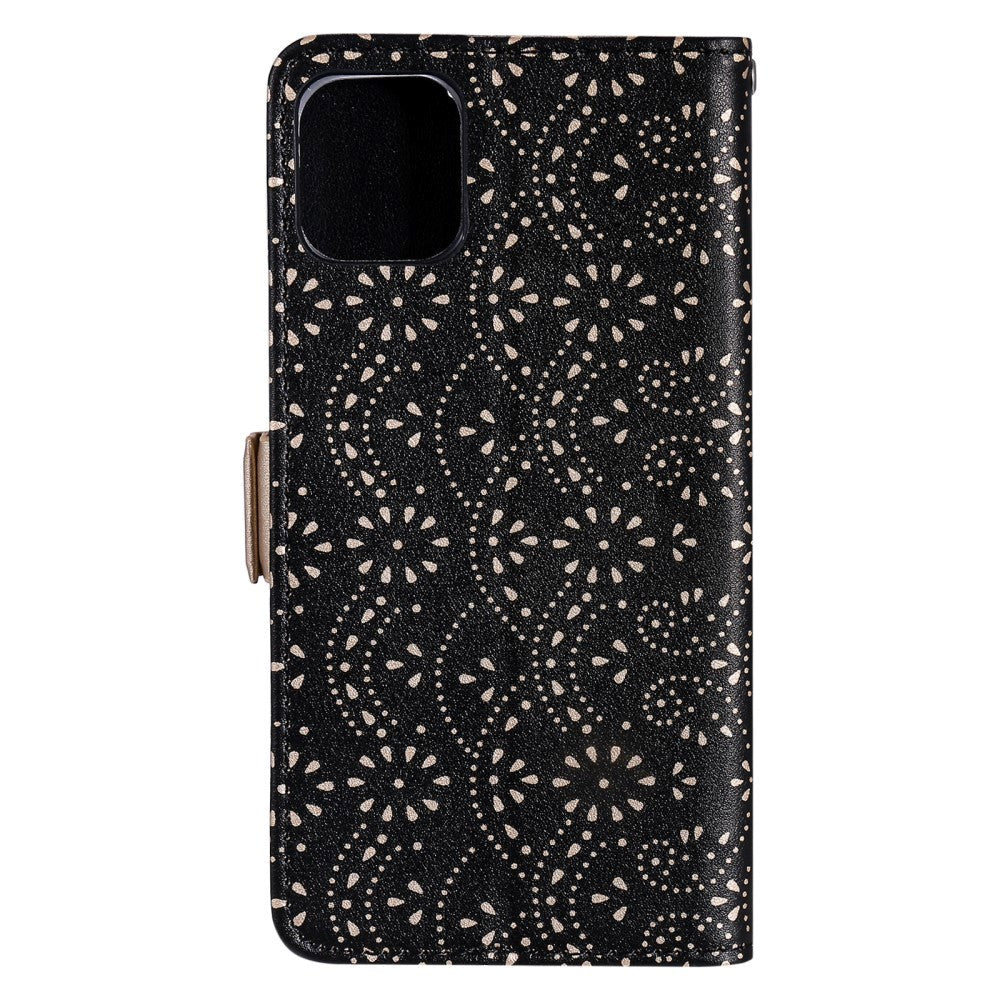 iPhone 13 Mini Læder Flip Cover m. Pung - Blonde Print - Sort & Guld