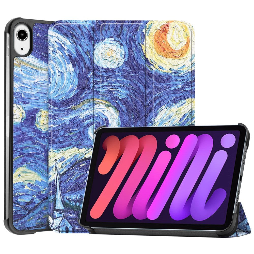 iPad Mini (2024 / 2021) Læder Flip Cover m. Folde & Standerfunktion - Starry Night