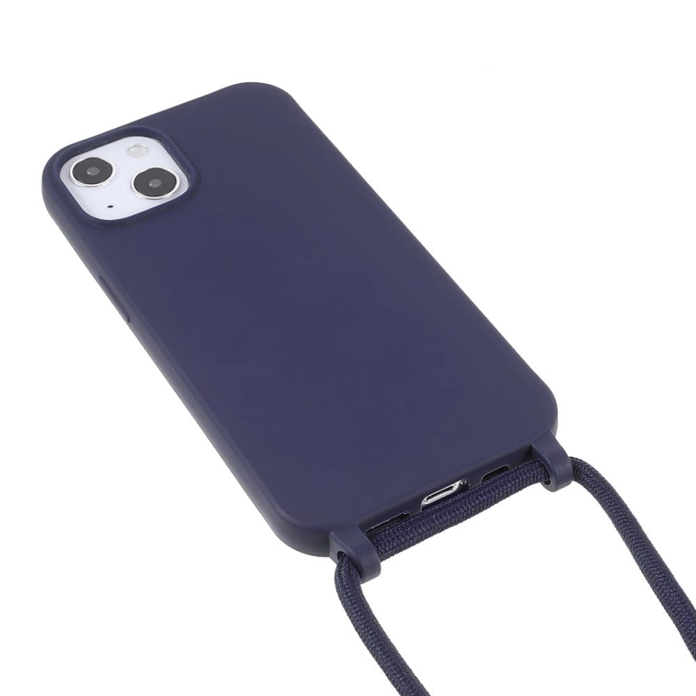 iPhone 13 Mini Fleksibelt Plastik Bagside Cover m. Snor / Strop - Mørkeblå