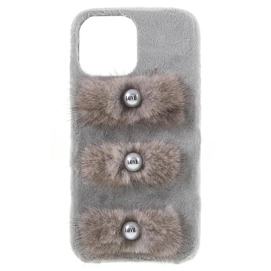 iPhone 13 Plastik Bagside Cover - Plysbelagte Kærlighedsperler - Grå
