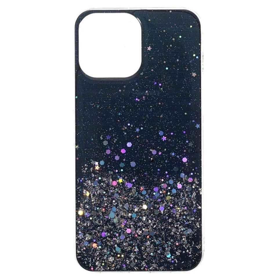 iPhone 13 Pro Glitter Bagside Cover - Sort