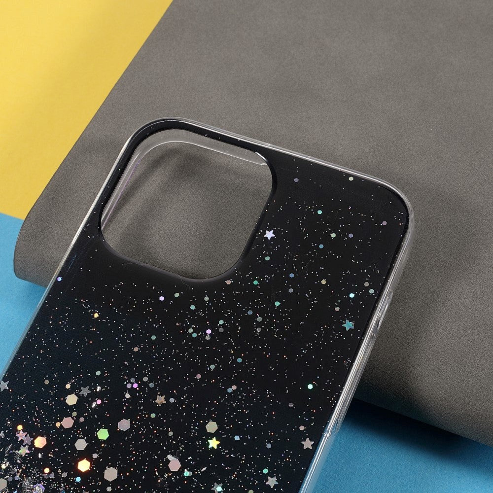 iPhone 13 Pro Glitter Bagside Cover - Sort