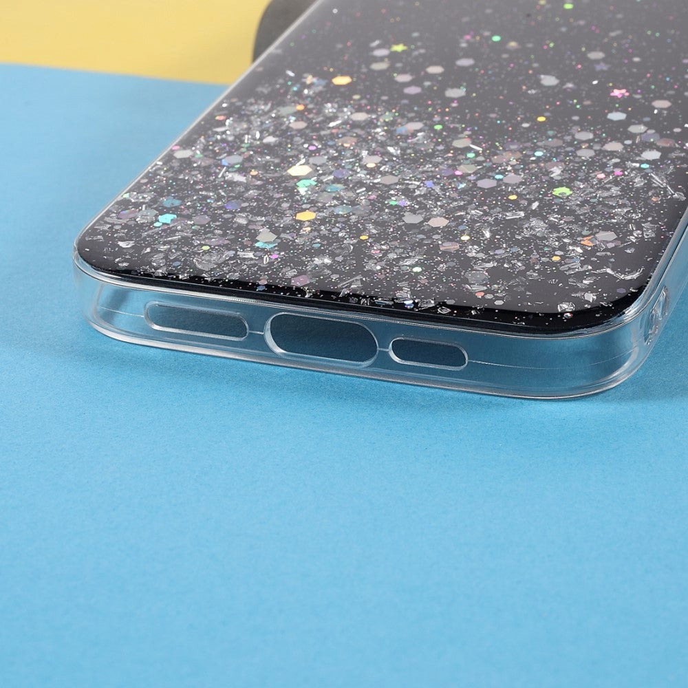 iPhone 13 Pro Glitter Bagside Cover - Sort