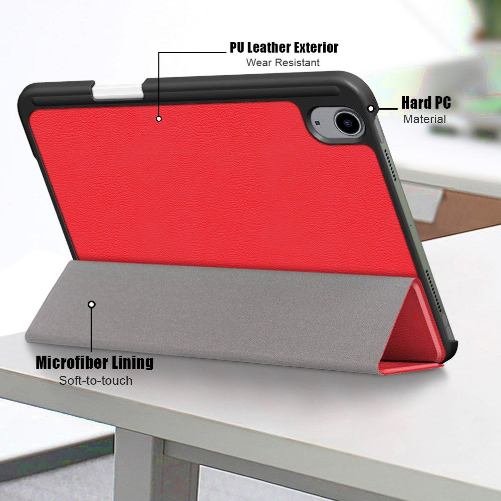 iPad Mini (2021) Tri-fold Cover m. Apple Pencil Holder - Rød