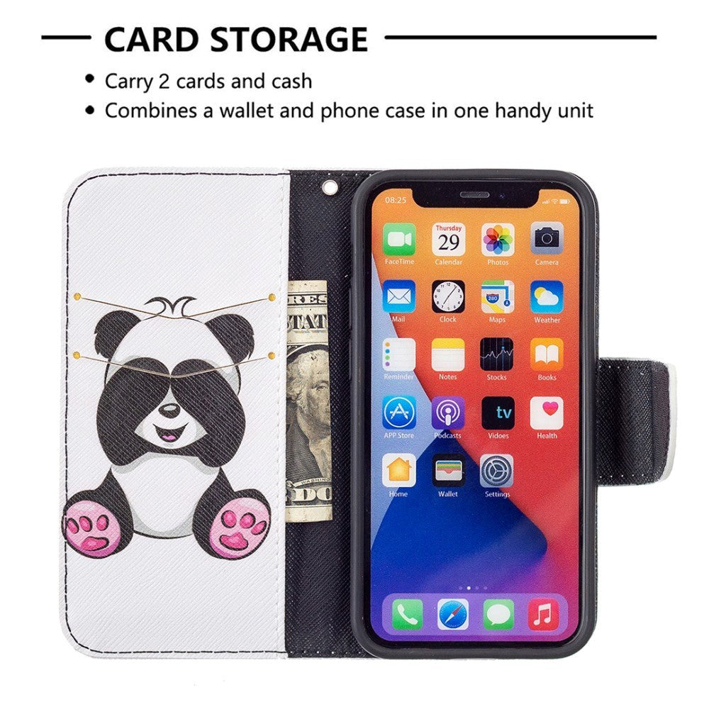 iPhone 13 Læder Flip Cover m. Pung - Panda