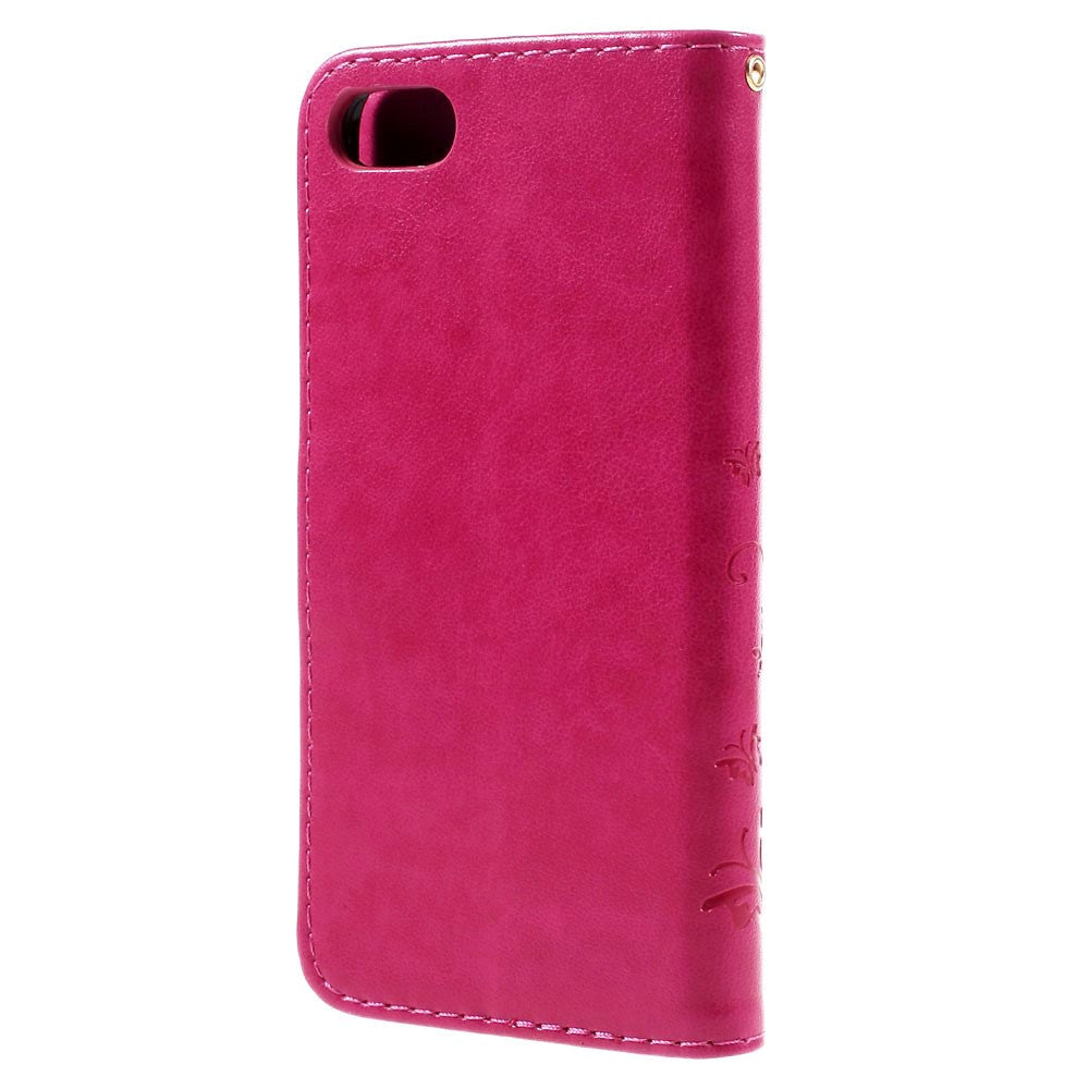 iPhone SE (2022/2020)/8/7 Sommerfugle Læder Cover m. Pung Pink