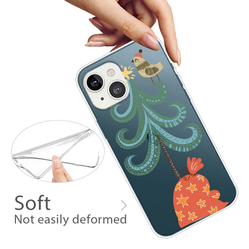 iPhone 13 Plastik Jule Cover - Gennemsigtig - Juletræ m. Gavesæk
