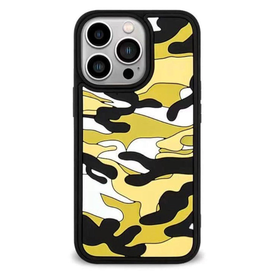 iPhone 13 Pro Fleksibel Silikone Bagside Cover - Camouflage - Gul