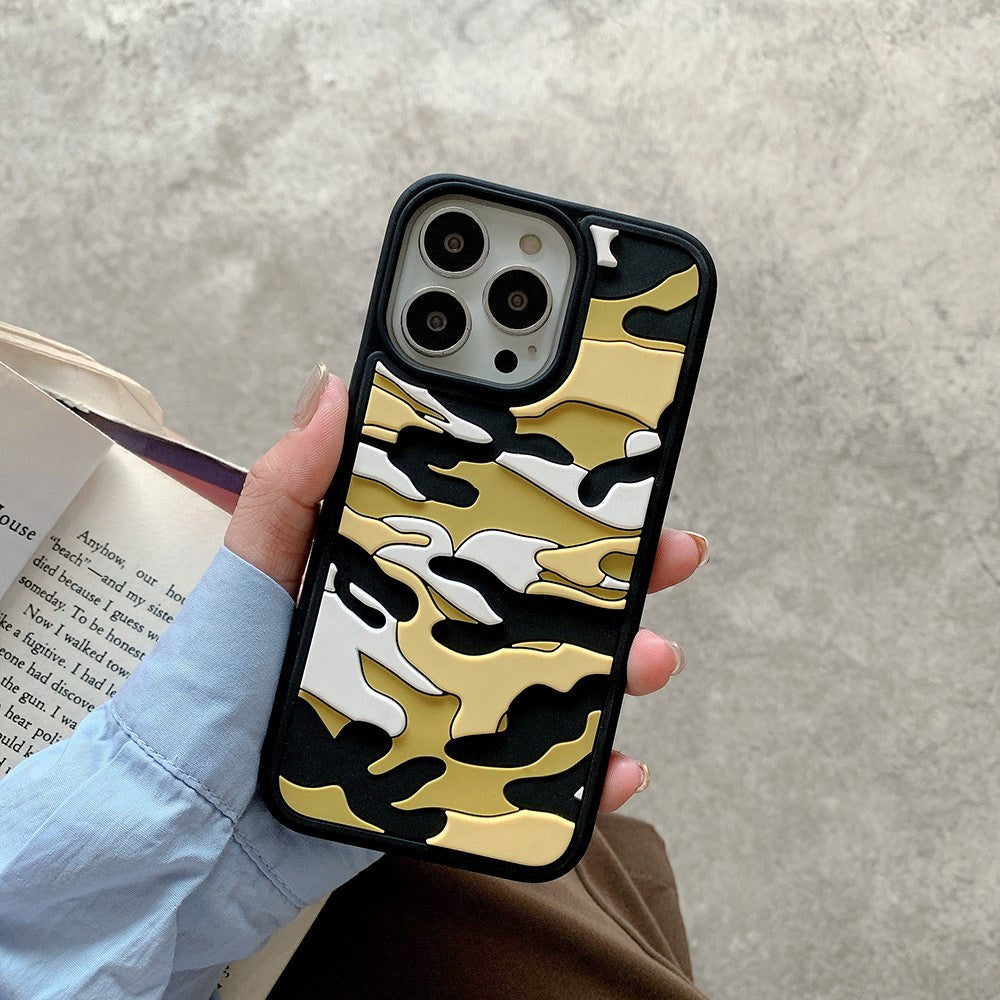 iPhone 13 Pro Fleksibel Silikone Bagside Cover - Camouflage - Gul