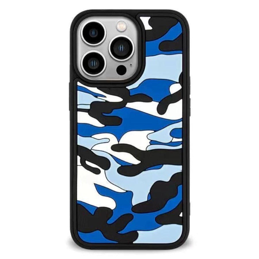 iPhone 13 Pro Fleksibel Silikone Bagside Cover - Camouflage - Blå