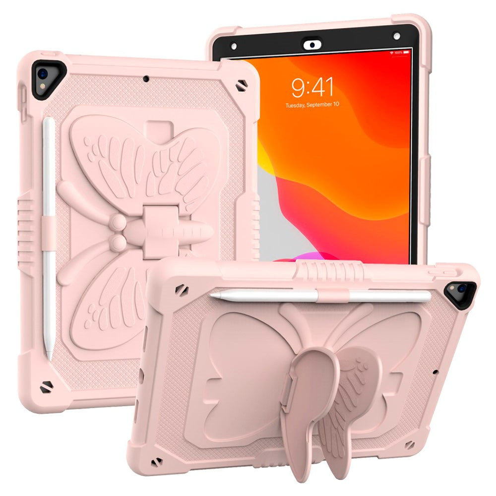 iPad 10.2" (2021 / 2020 / 2019) Butterfly Kickstand Børne cover - Lyserød