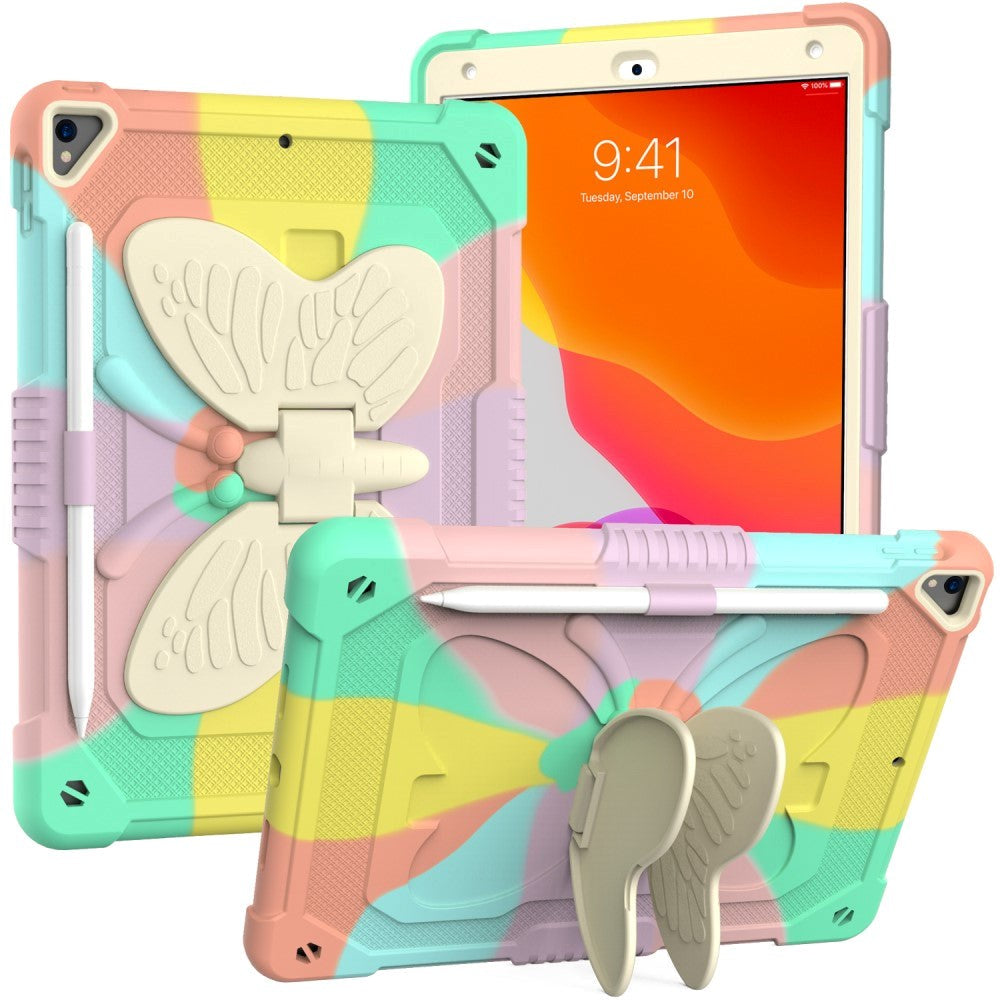 iPad 10.2" (2021 / 2020 / 2019) Butterfly Kickstand Børne Cover - Regnbue V3