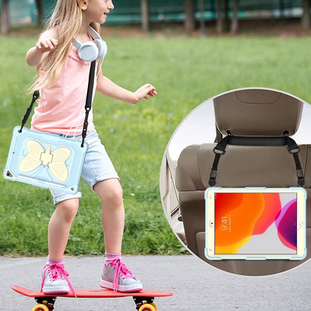 iPad 10.2" (2021 / 2020 / 2019) Butterfly Kickstand Børne Cover - Lyseblå & Grå