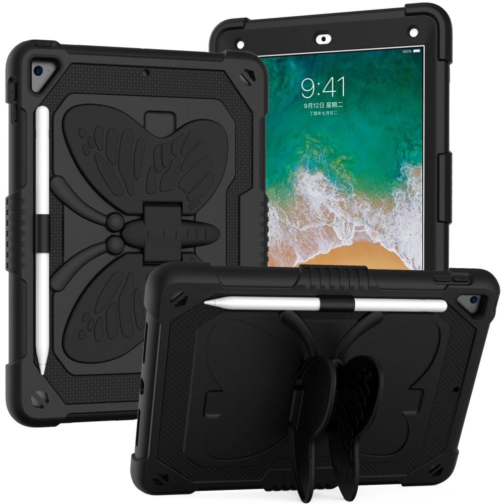 iPad (2018) / iPad (2017) / iPad Air / iPad Air 2 Butterfly Kickstand Børne Cover - Sort