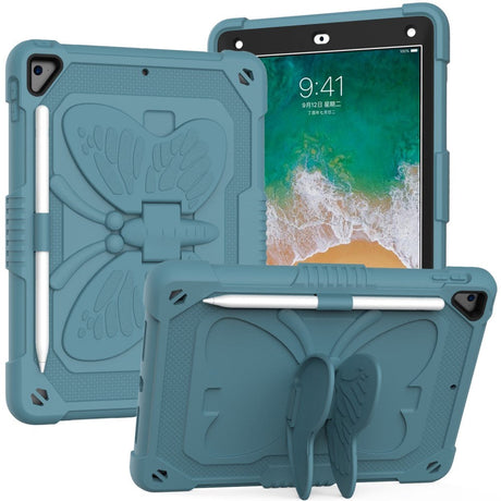 iPad (2018) / iPad (2017) / iPad Air / iPad Air 2 Butterfly Kickstand Børne Cover - Mørke Grøn