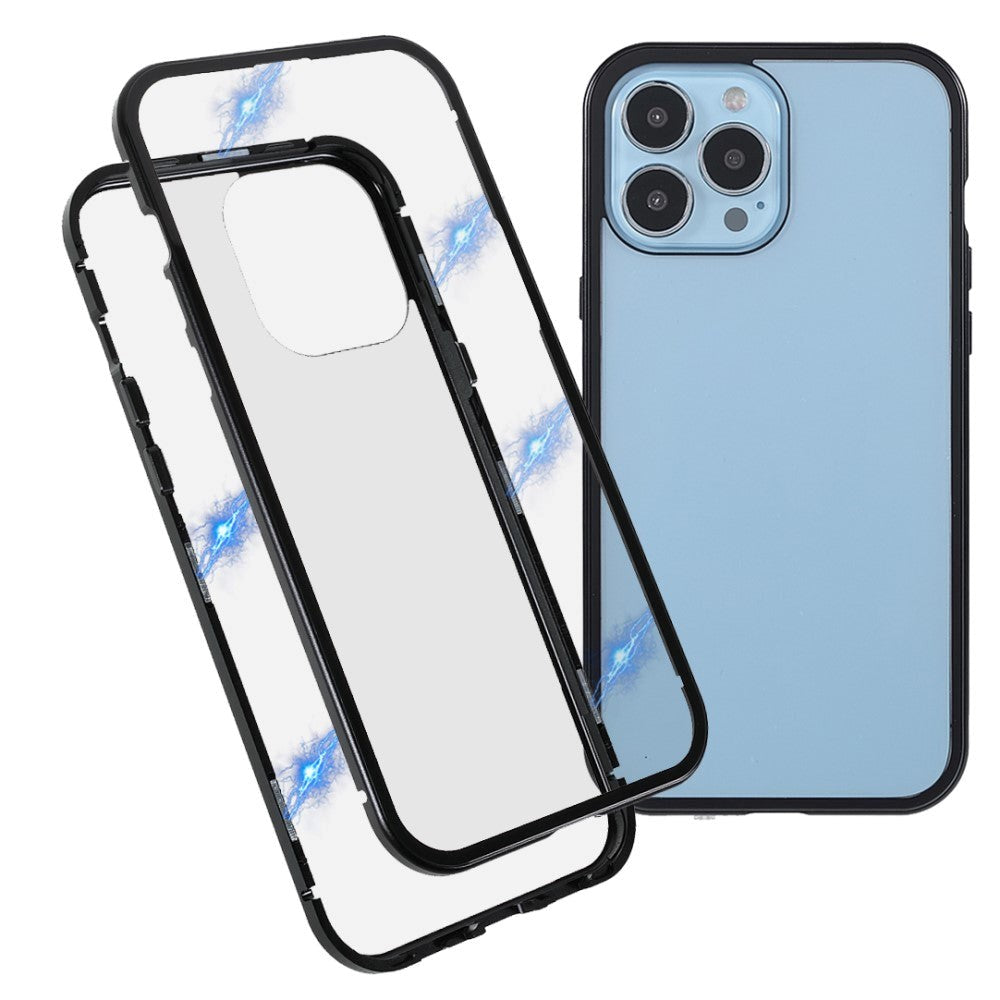 iPhone 13 Pro Magnetisk Metal Cover m. Glas Forside & Bagside - Sort