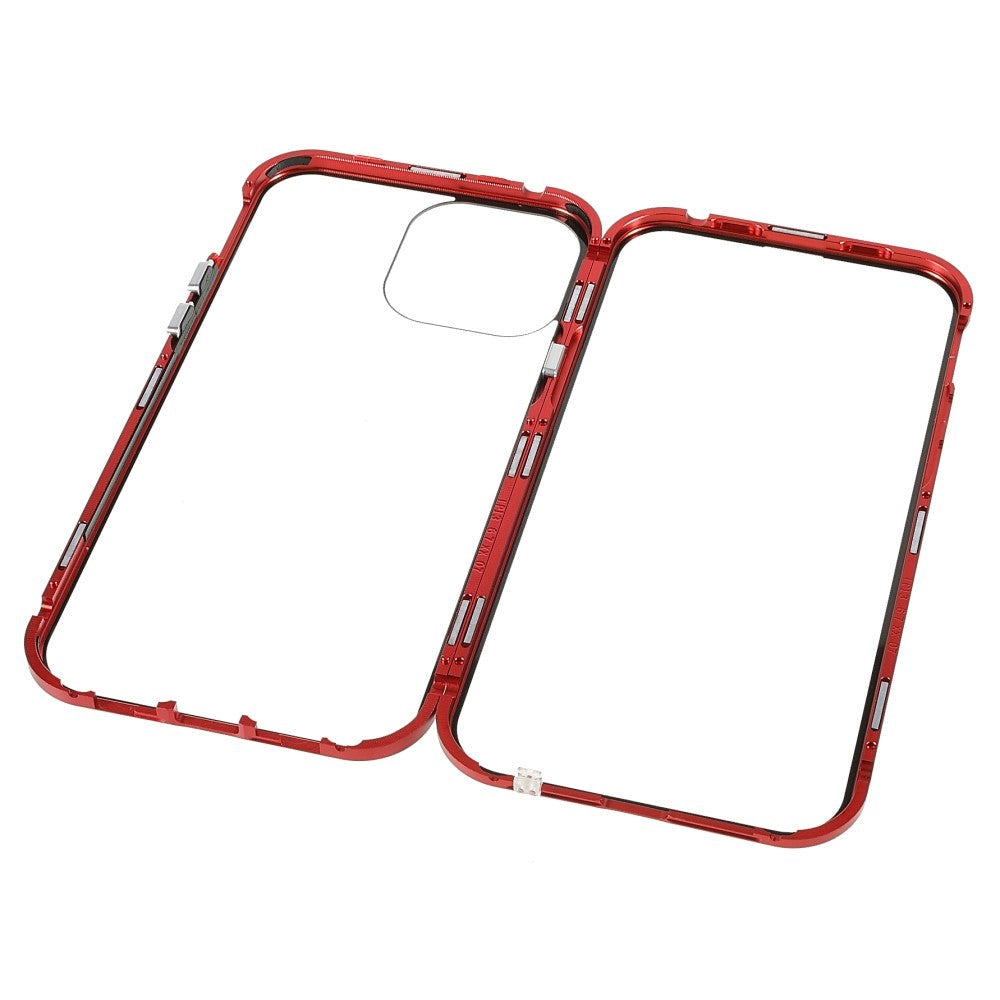 iPhone 13 Pro Magnetisk Metal Cover m. Glas Forside & Bagside - Rød