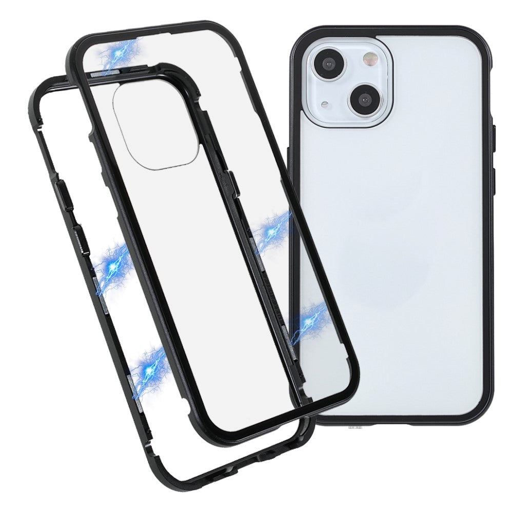 iPhone 13 Magnetisk Metal Cover m. Glas Forside & Bagside - Sort