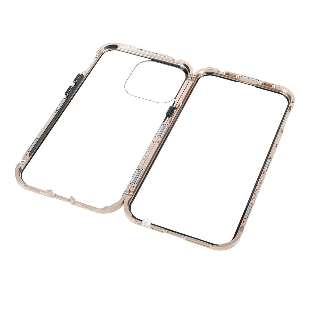 iPhone 13 Pro Max Magnetisk Metal Cover m. Glas Forside & Bagside - Guld